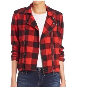 HUDSON Cynic Moto Jacket Red Black Buffalo plaid M warm